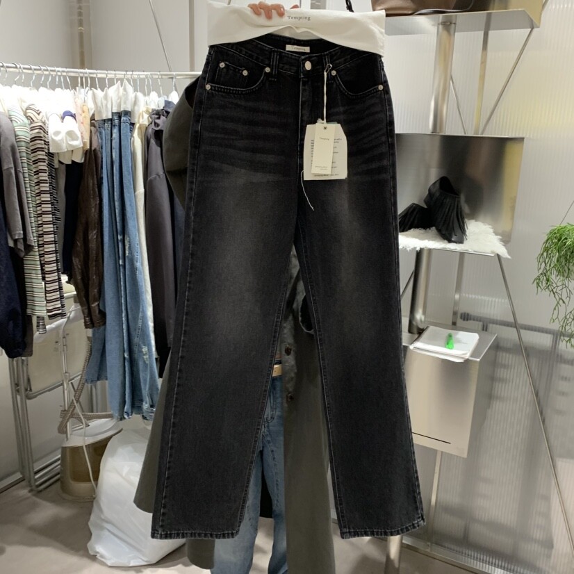 TEMPTING韩国代购㊣女士26秋季新品热卖休闲推荐牛仔裤黑色图片