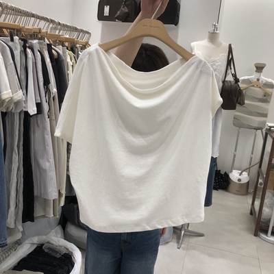 GRETA.Y㊣韩国直邮实拍女装新品时尚热卖休闲T恤不对称亚麻布
