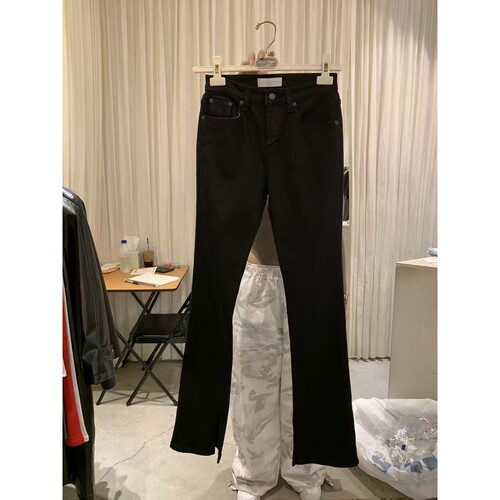 paper moon韩国代购㊣女士26秋冬新品真品休闲裤喇叭黑色开衩