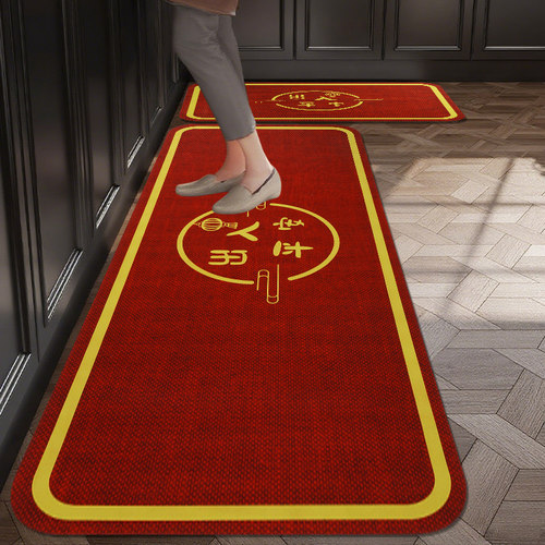 硅藻泥厨房地垫红色中式喜庆脚垫家用浴室门垫吸水吸油防滑长垫子