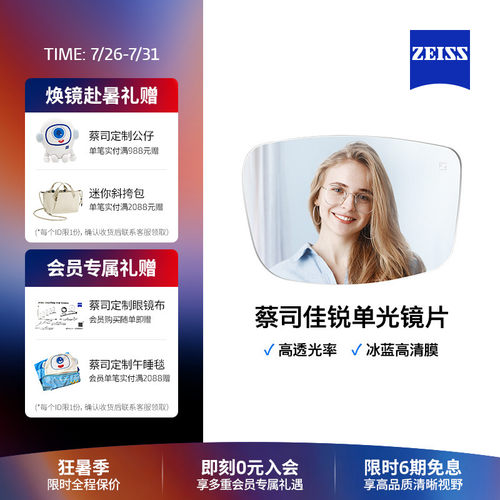 蔡司佳锐冰蓝高清膜男女近视镜片