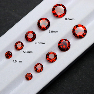 天然石榴石戒面鸽血红莫桑比克石榴石圆形宝石耳钉戒指镶嵌配石