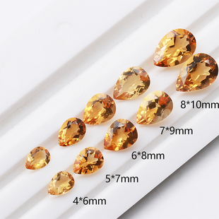 天然黄水晶梨形戒面水滴形裸石强火彩 首饰镶嵌配石天然彩宝批发