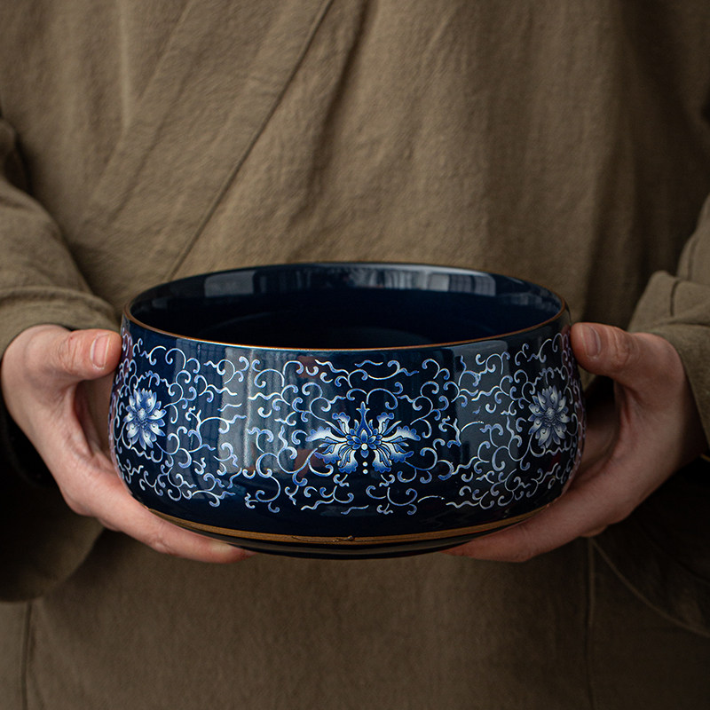 旧望格家用陶瓷珐瑯彩青花茶洗功夫茶具大号笔洗茶渣缸建水茶碗盆