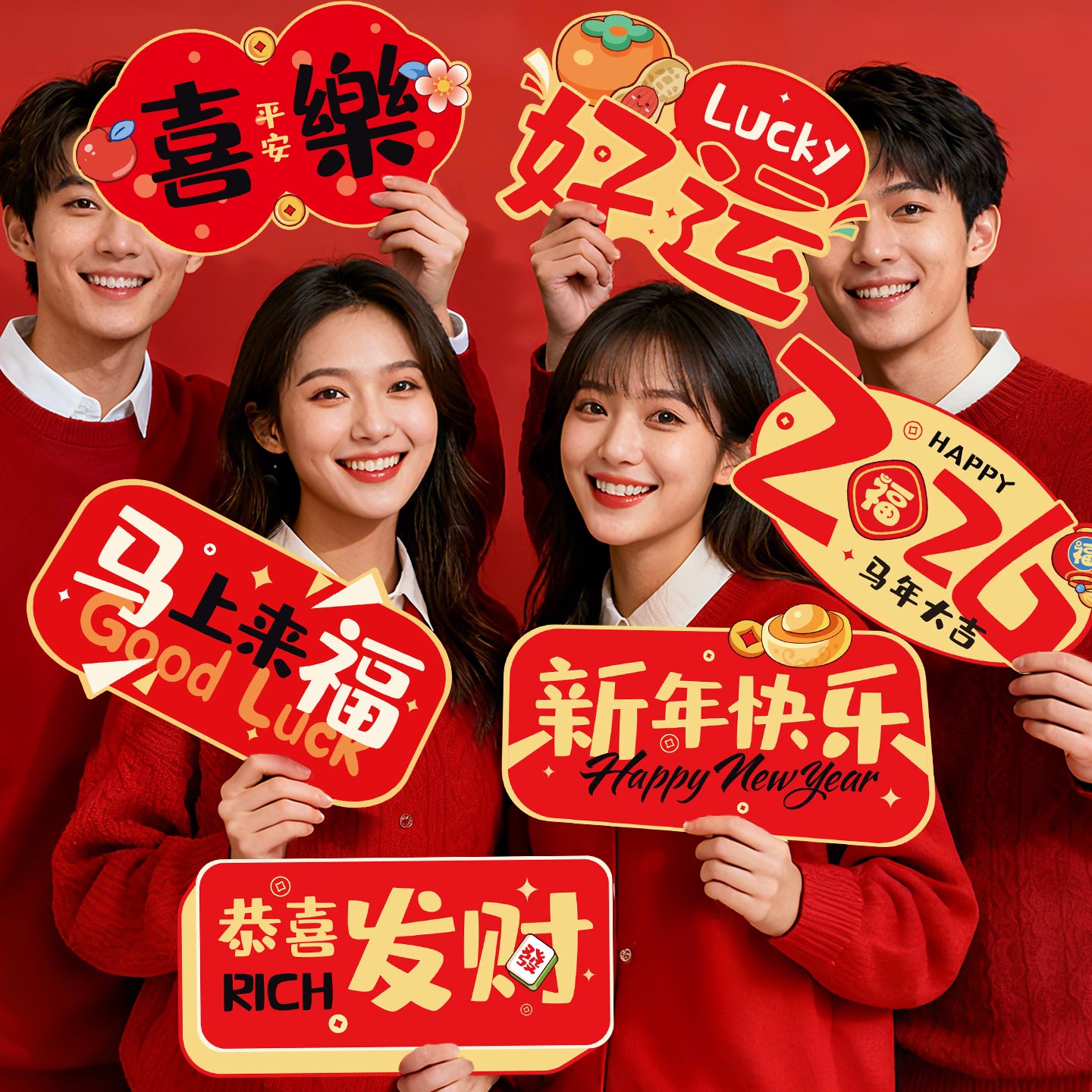 2026新年装饰马年春节立体手举板