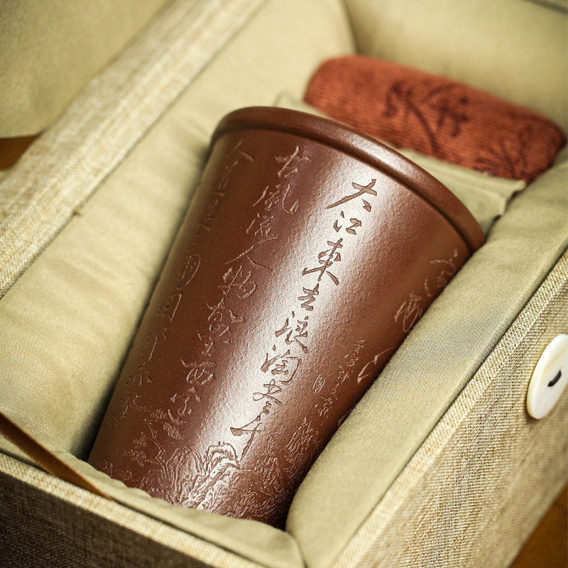 宜兴名家纯手工刻绘原矿紫泥紫砂杯水杯大容量茶杯定制文创礼品杯