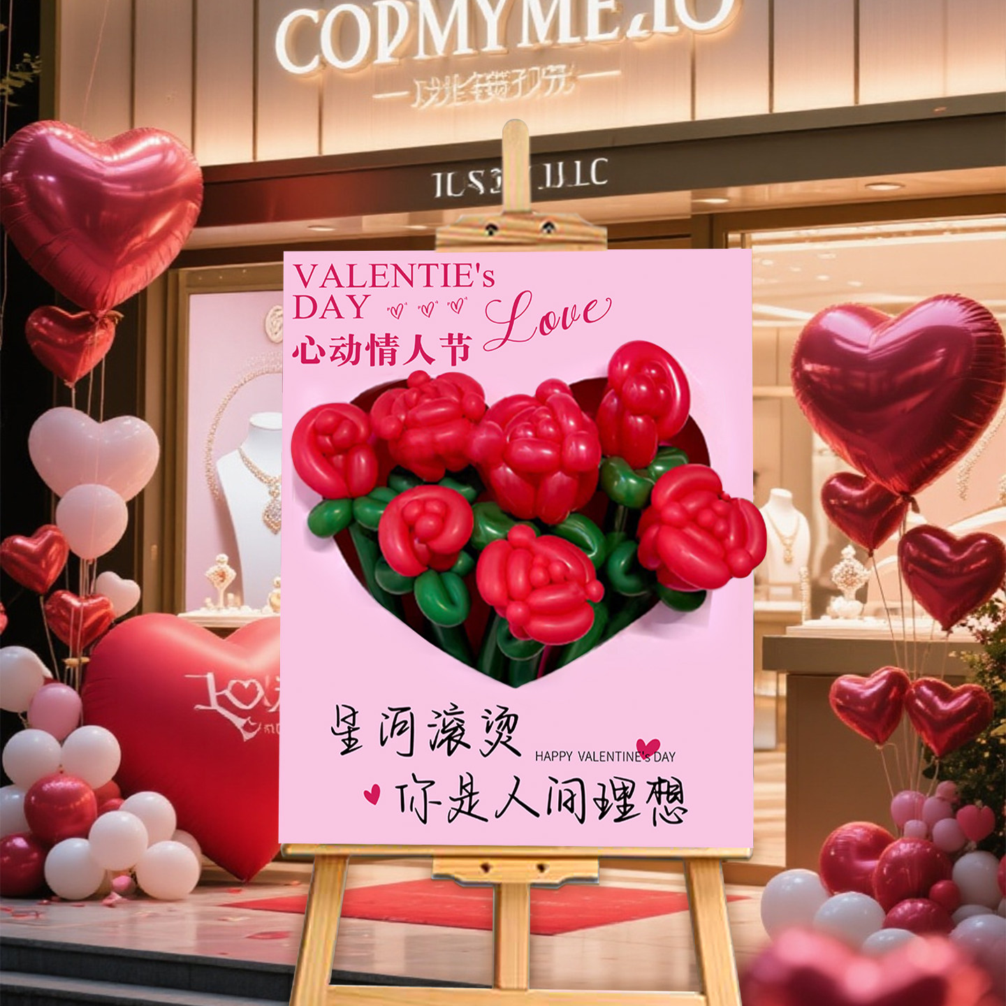 情人节商场店铺门口氛围感装饰玫瑰气球花束迎宾牌kt展板场景布置,节庆用品/礼品,装扮布置套餐,淘宝优惠券,粉丝福利购,淘宝优惠卷