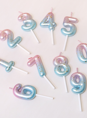 ins银河渐变蜡烛摆件粉蓝紫色生日布置派对蛋糕烘焙数字插件插卡