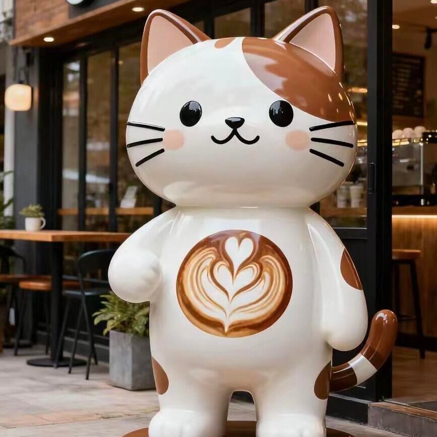 玻璃钢咖啡猫门头招牌雕塑定制