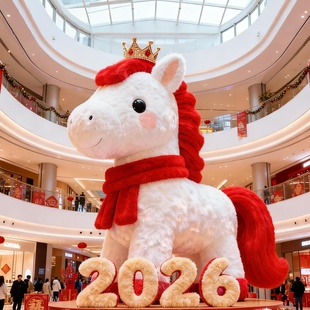 玻璃钢雕塑定制拍马屁雕塑马年新年吉祥物卡通公仔摆件毛绒马造型