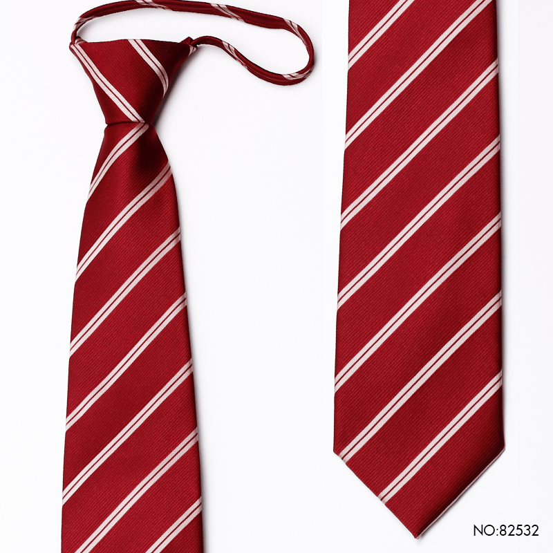 PAOLU&VERN保罗红色条纹领带男士拉链式新郎免打结婚庆酒红色正装