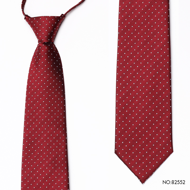 PAOLU&VERN保罗红色圆点酒红色免打结领带男士拉链式新郎婚庆正装