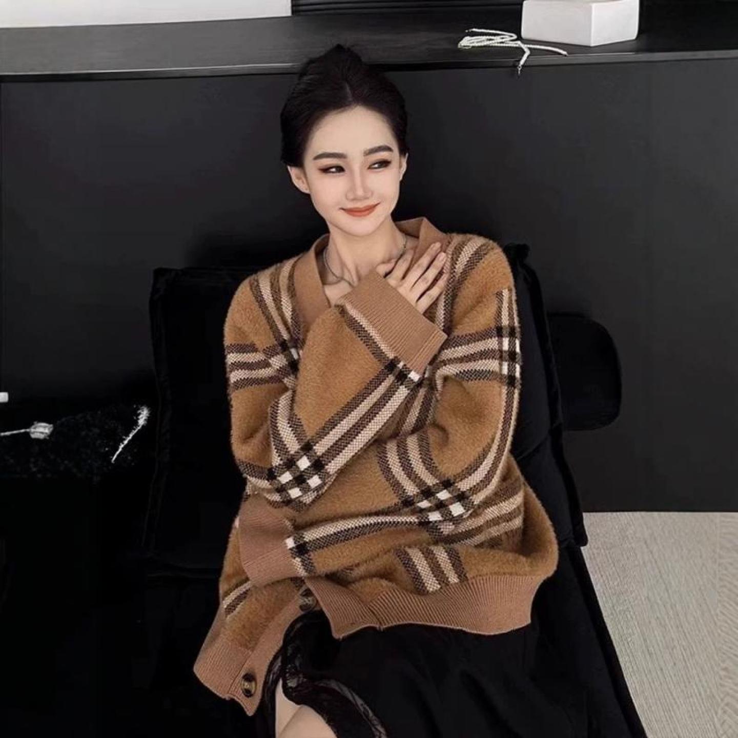 100%山羊绒开衫女中长款2025秋冬