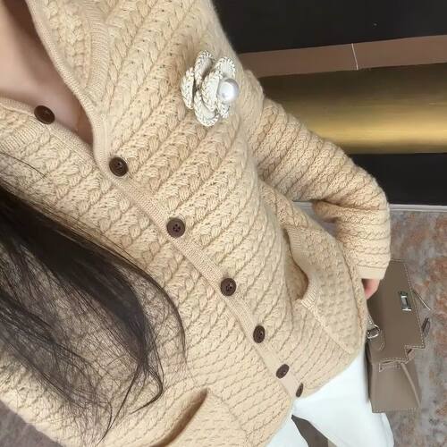 100%山羊绒开衫女小香风立领短款26秋冬新款加厚宽松针织毛衣外套