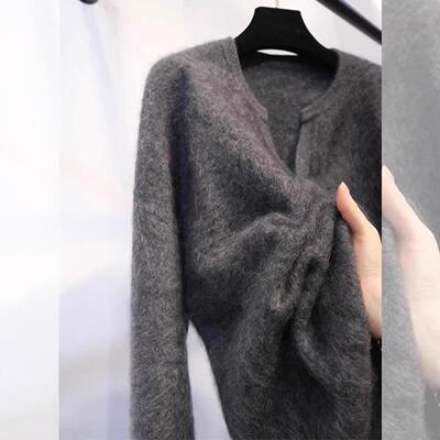 100%山羊绒套头毛衣女灰色宽松