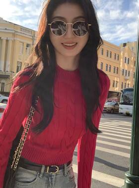 山羊绒毛衣女短款2026秋冬新款修身加厚半高领套头针织打底衫
