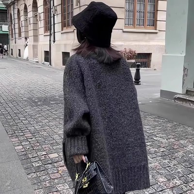 100%纯山羊绒开衫女中长款加厚