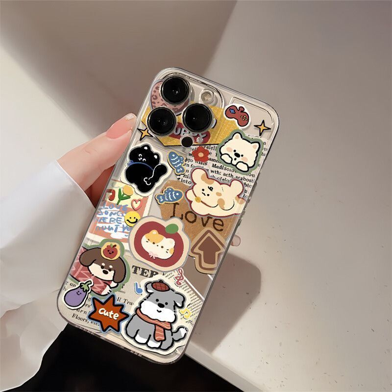 复古小狗适用于苹果17手机壳透明防摔保护套iPhone16卡通可爱女全包高级OPPO小米17软硅胶透明华为荣耀软壳