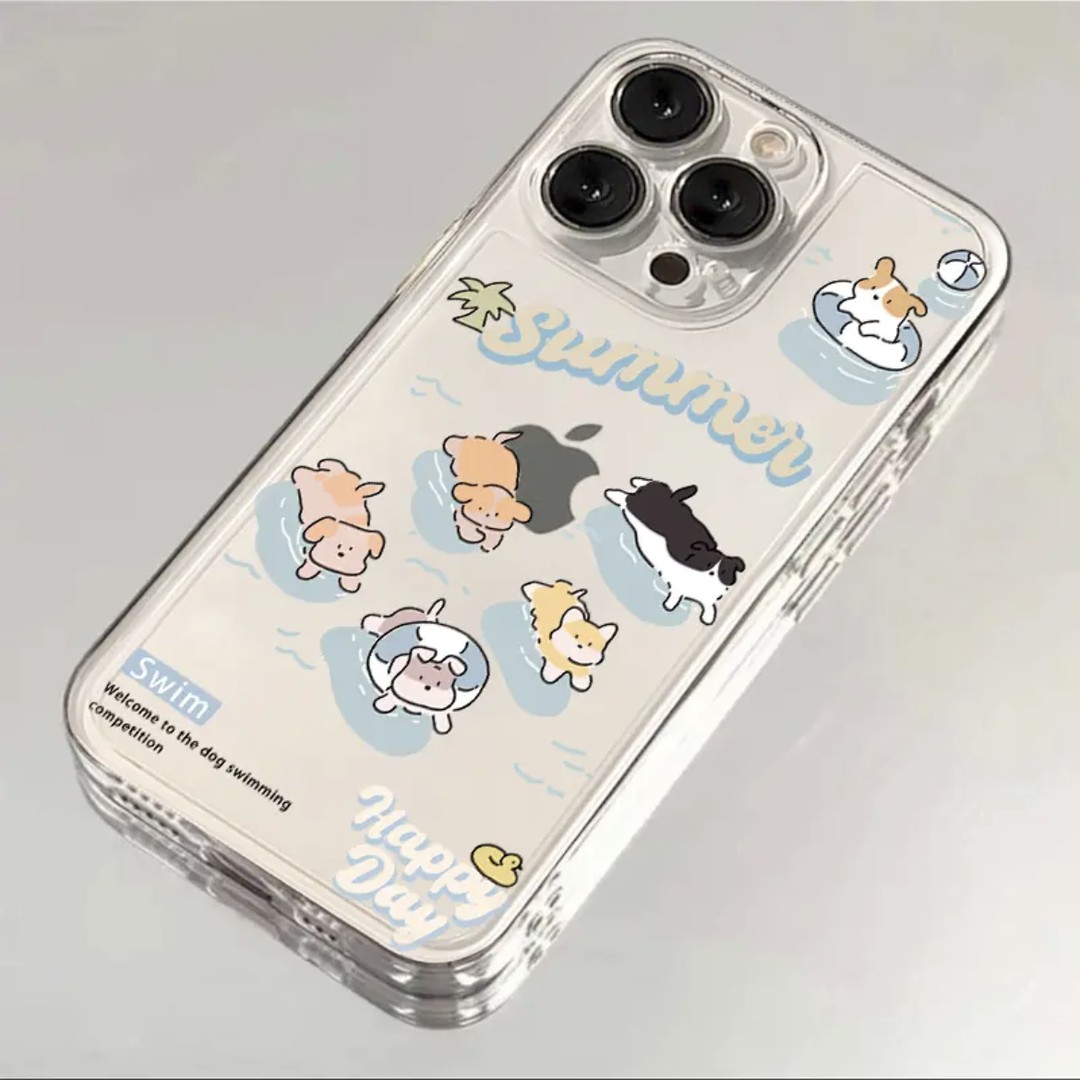 游泳小狗适用于苹果17手机壳卡通图案适用于vivo透明壳适用于iPhone16适用于小米壳透明软硅胶手机壳简约软壳