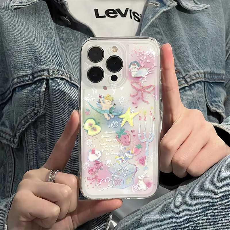 晕染草莓适用苹果17手机壳卡通适用vivo透明适用iPhone适用小米17壳透明软硅胶手机壳简约可爱软壳