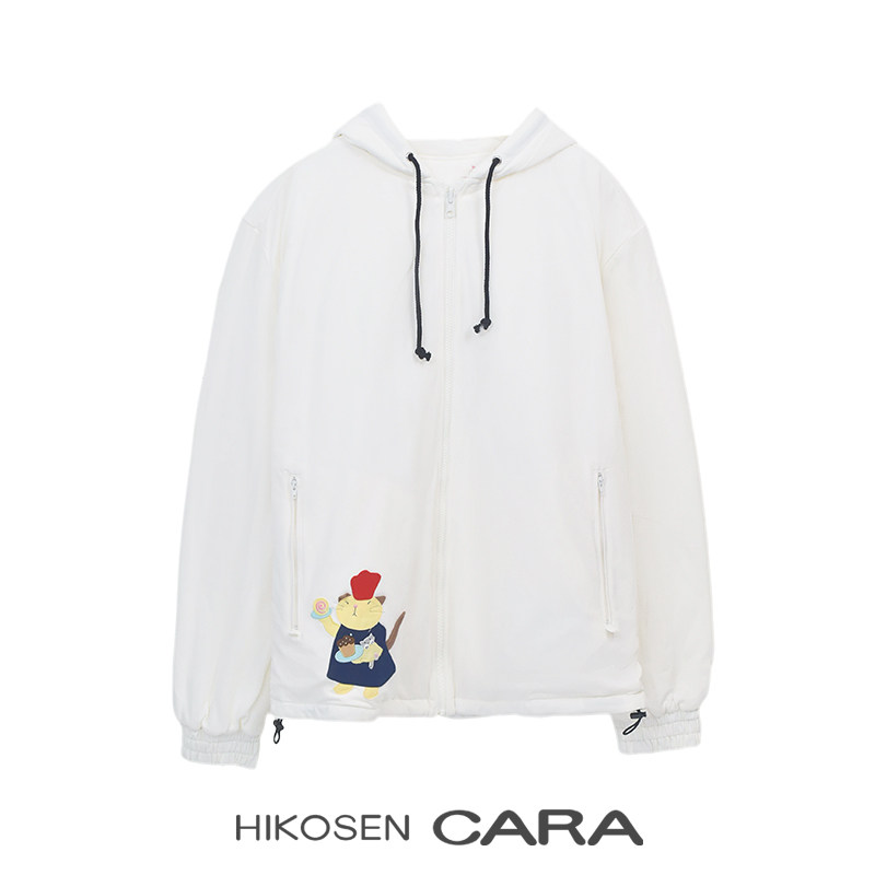 HIKOSEN CARA卡拉猫纯棉厨师猫夹棉卫衣双面款连帽宽松百搭外套