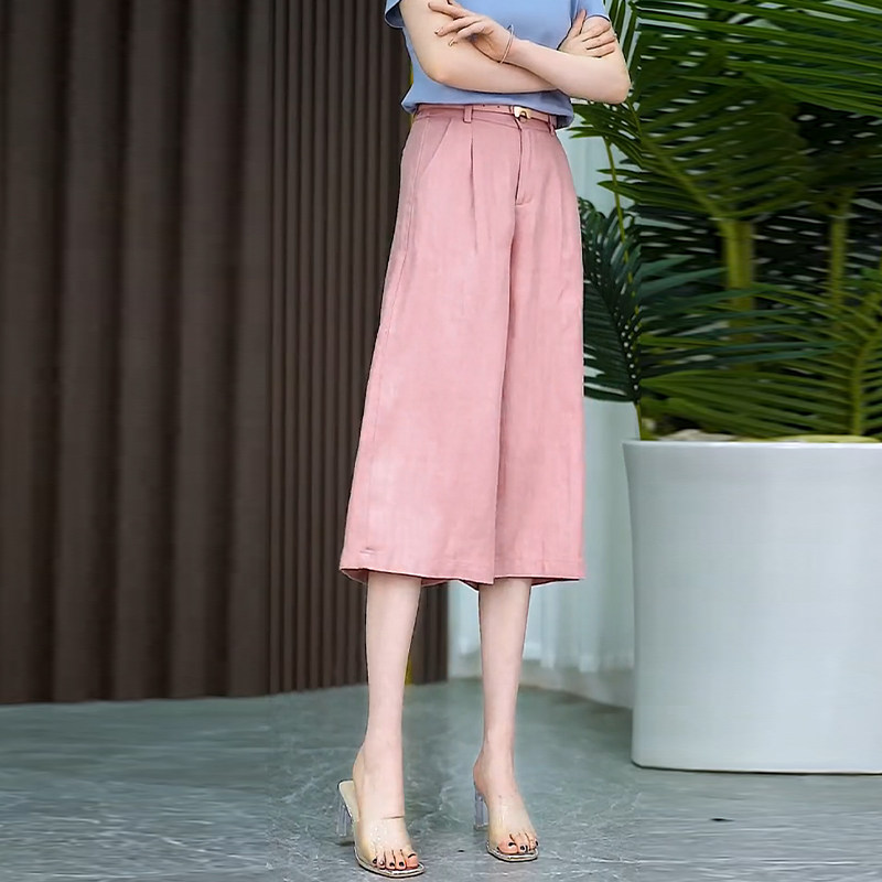 天丝亚麻休闲阔腿裤女显瘦七分裤