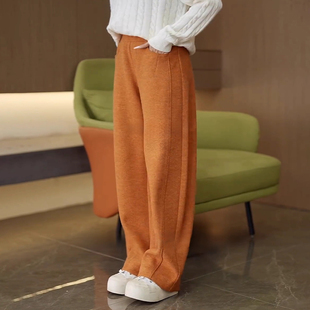 羊毛裤女裤子2026新款冬季加绒休闲裤秋冬天弯刀裤高腰直筒阔腿裤