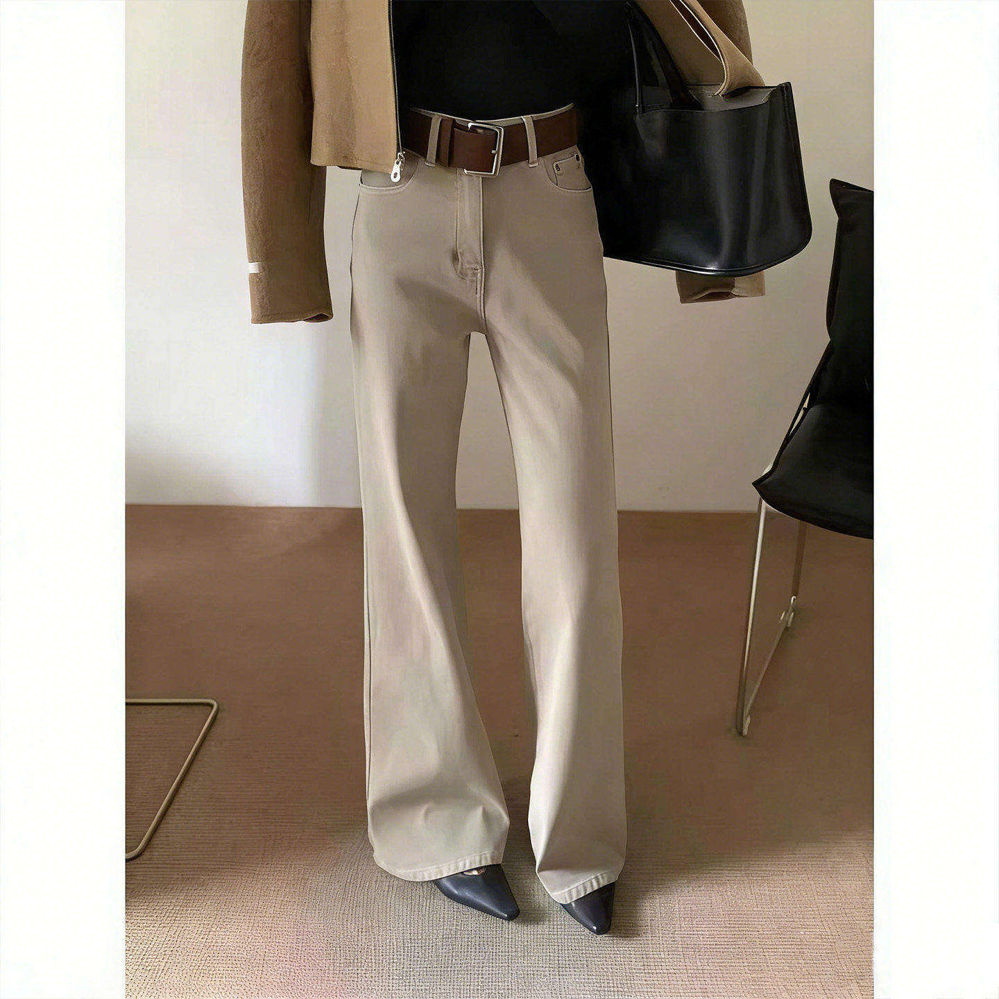 不贴腿宽松直筒微喇牛仔裤女2026春秋新款高腰显瘦四面弹喇叭甩裤