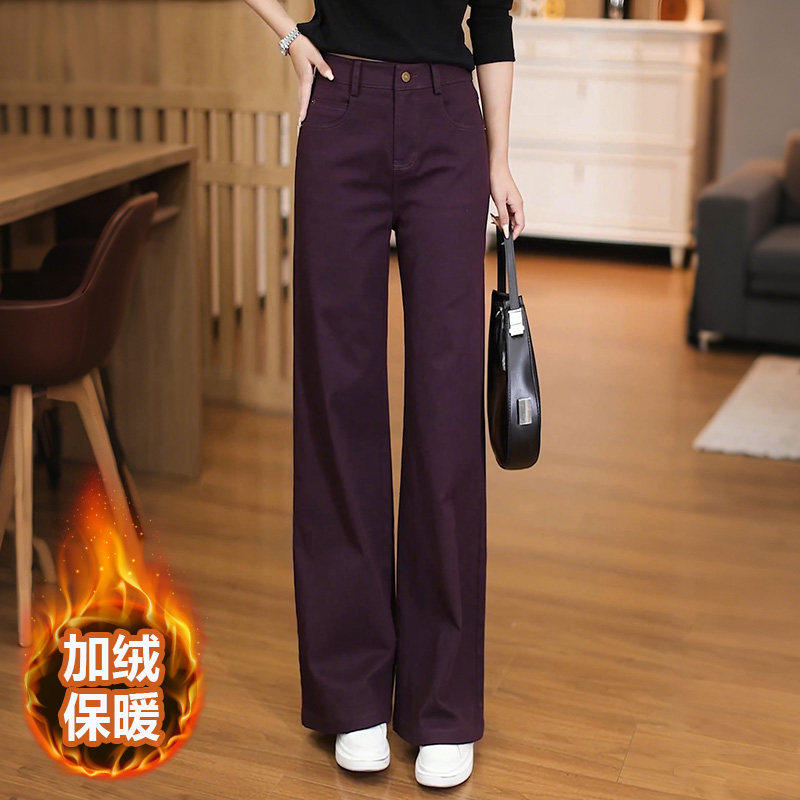 小个子天丝棉牛仔筒喇裤女春秋软糯亲肤微喇裤时尚百搭弹力直筒裤