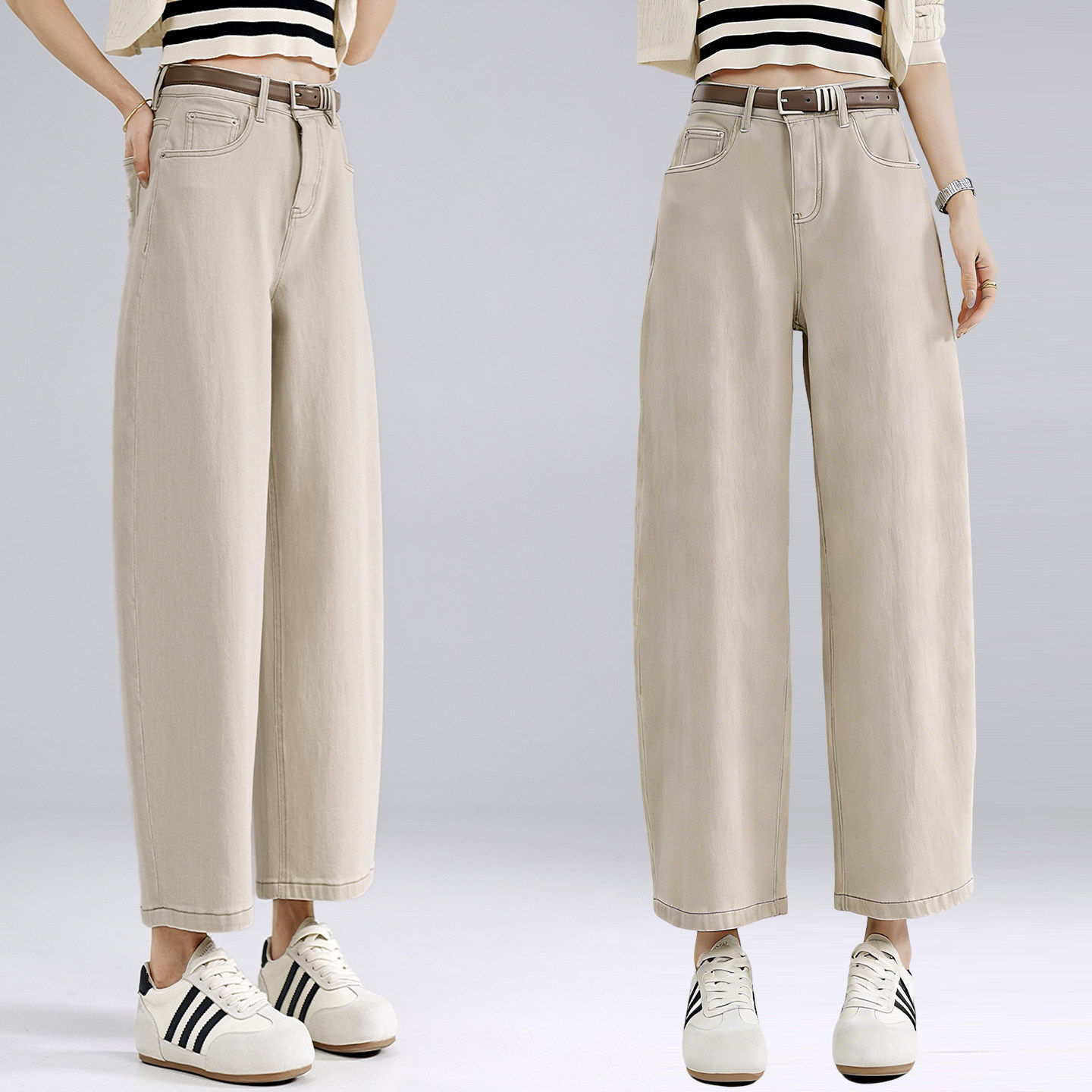 高腰显瘦软牛仔弯刀裤女款春秋新款四面弹舒适百搭香蕉直筒九分裤