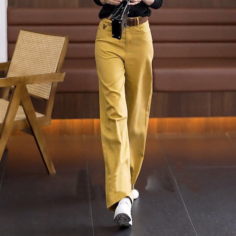 配皮带时尚窄版直筒牛仔裤女水洗棉春秋新款休闲裤高腰显瘦阔腿裤