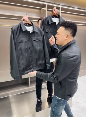 春季新款潮流翻领青年机车痞帅炸街pu皮衣时尚百搭外套男士66808