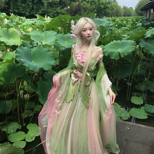 芥子记【碧荷仙】荷花仙女风吊带刺绣腰封飘刺绣齐腰汉服