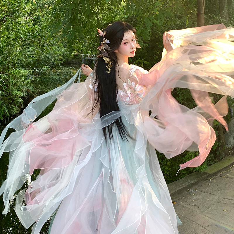 芥子記【人魚大袖花瓣齊胸】仙女裙?jié)u變漢服春夏