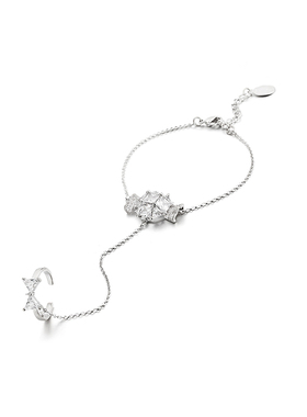 Glam Ever糖果系列 银白色欧美潮流个性可调节手链戒指一体链女