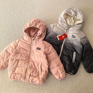 100-150码~冬装男女童装  85白鸭绒晕染蓄热连帽休闲轻便羽绒服