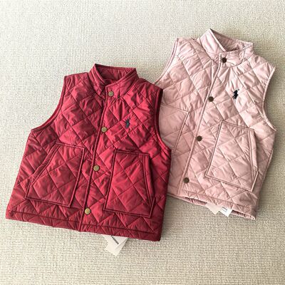 120-170码~秋冬装女童装 休闲按扣立领口袋夹棉马甲