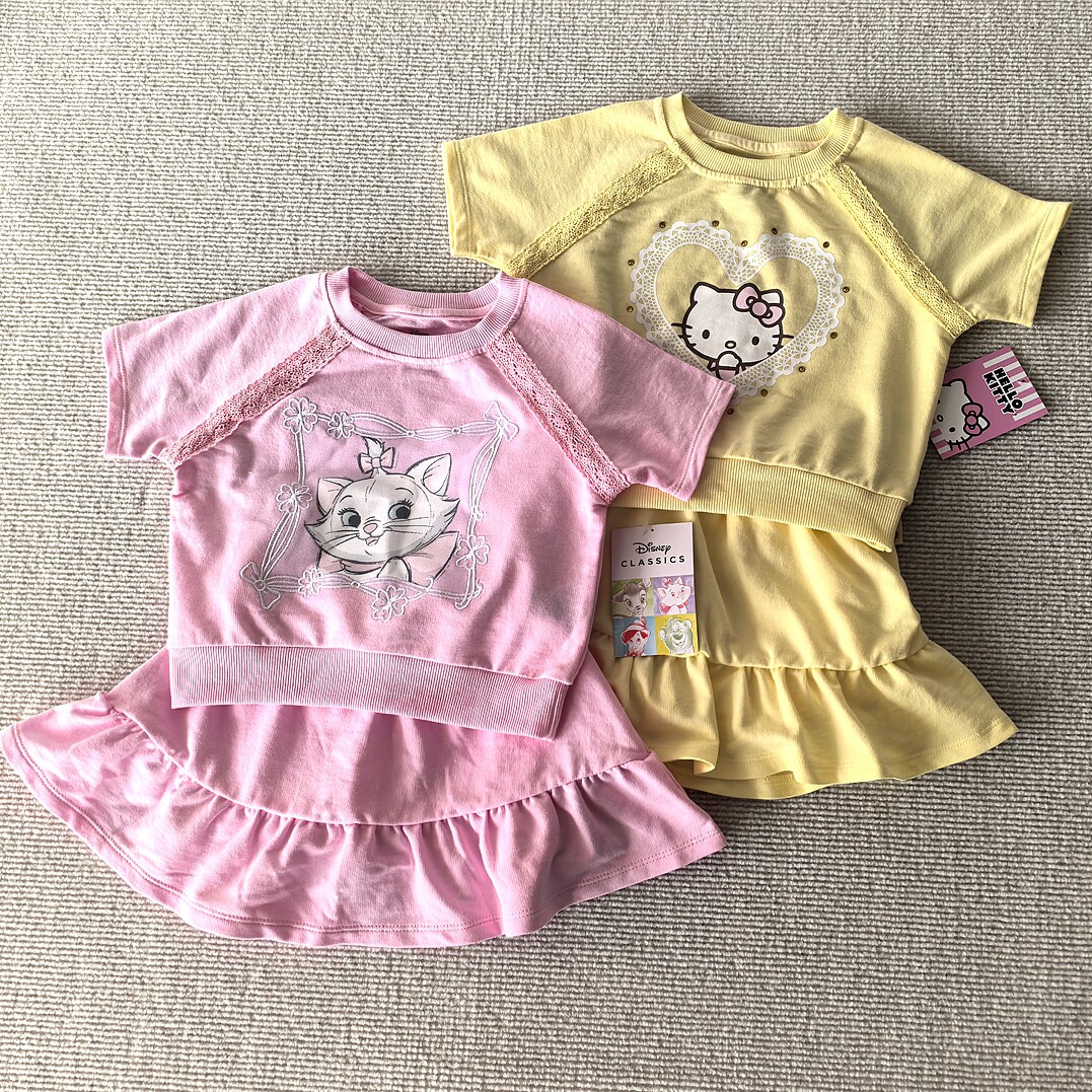 4-7岁~外贸Y单夏装女童装 柔软小细毛圈卡通短袖T恤短裤裙套装图片