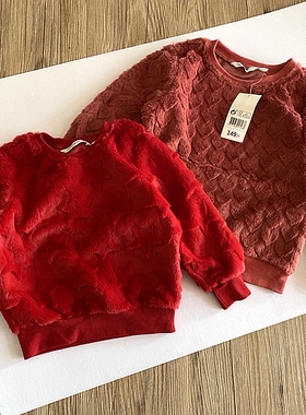 86-152码~外贸Y单春装新款女童装 柔软舒绒红色卫衣2色