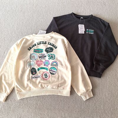 140-160~外贸日单春秋款男女童装 柔软毛圈前后图案休闲圆领卫衣