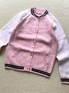 110-140码~冬装女童装 纯棉针织衫毛衣开衫棒球服式外套