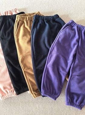 120-160码~冬装男女童装 柔软摇粒绒口袋休闲运动长裤