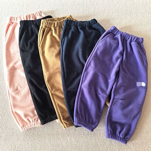120-160码~冬装男女童装 柔软摇粒绒口袋休闲运动长裤