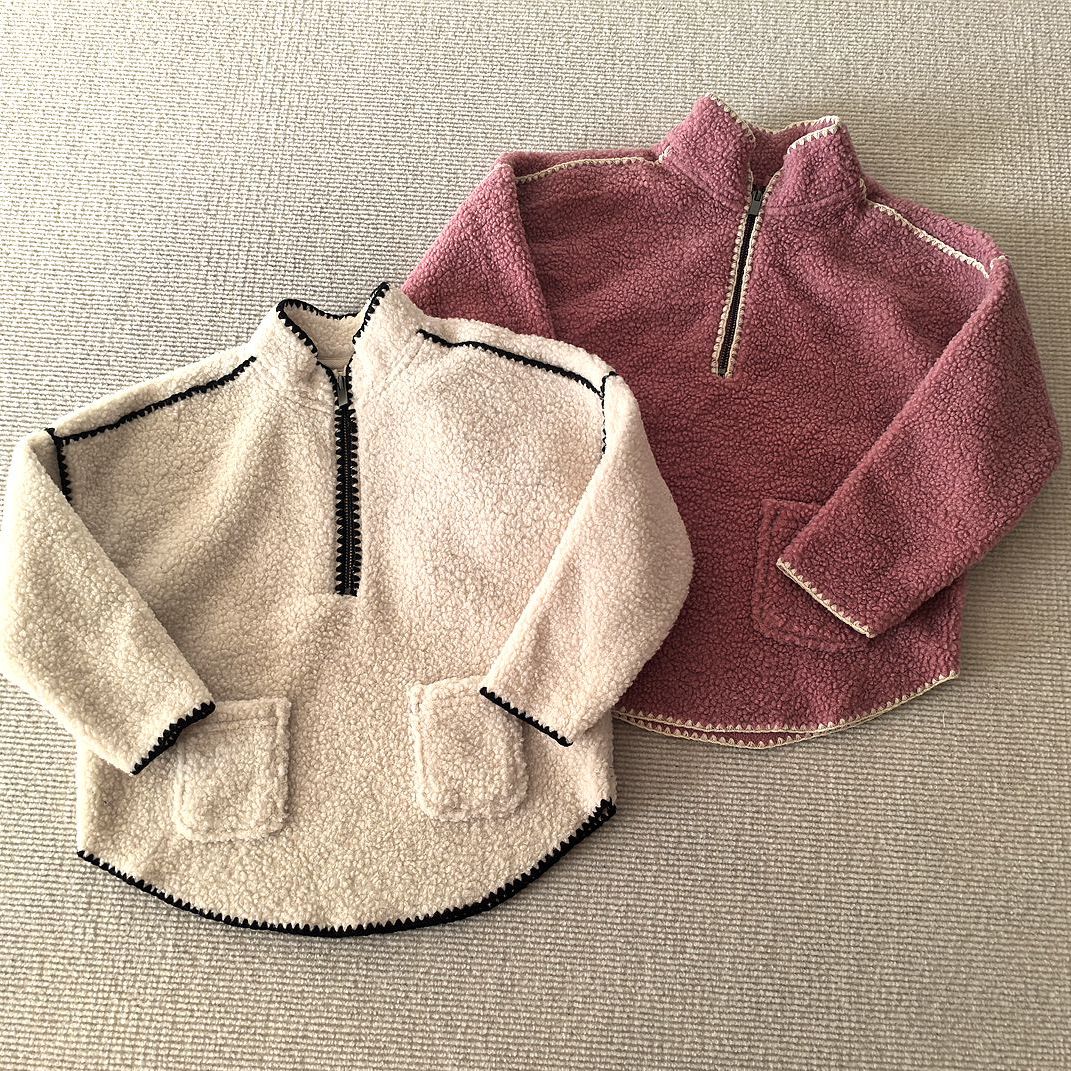 5-13岁~外贸Y单冬装女童装 颗粒绒立领半拉链休闲卫衣