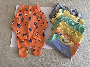 110-150码~外贸韩单春款男女童装 卡通细毛圈卫衣卫裤套装