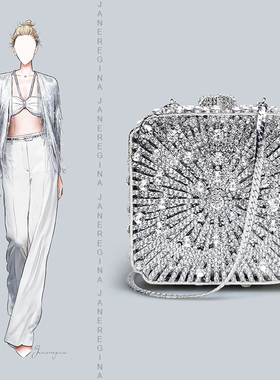 轻奢闪钻装饰包高级感礼服搭配晚宴包银色迷你包包新款手拎小方包