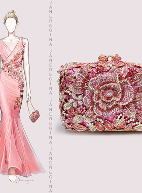 轻奢晚宴手拿包高端定制礼服装饰小包包女满钻花朵手包迷你宴会包