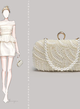 优雅晚宴手拿包旗袍晚礼服搭配的珍珠包包能装手机的新中式手提包