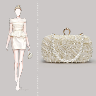 新中式 手机 手提包 珍珠包包能装 优雅晚宴手拿包旗袍晚礼服搭配