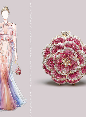 满钻装饰晚宴包高定礼服搭配手包迷你花朵包包女高级感彩钻手拿包